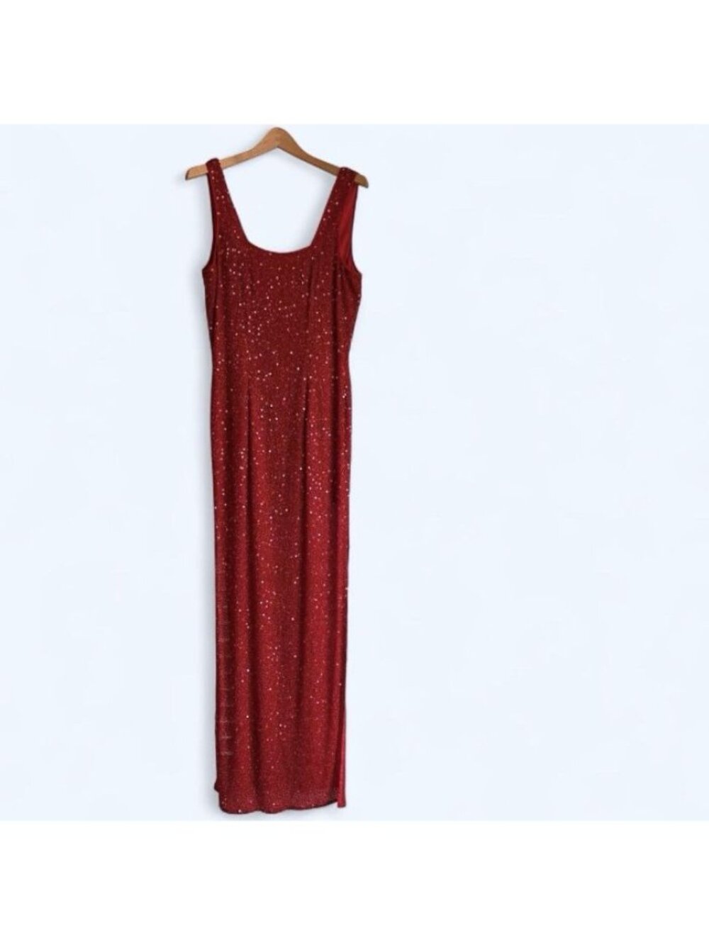 Vintage 100% Silk Hand Beaded Formal Sequin Gown Size 6 Red Dress Cocktail Party